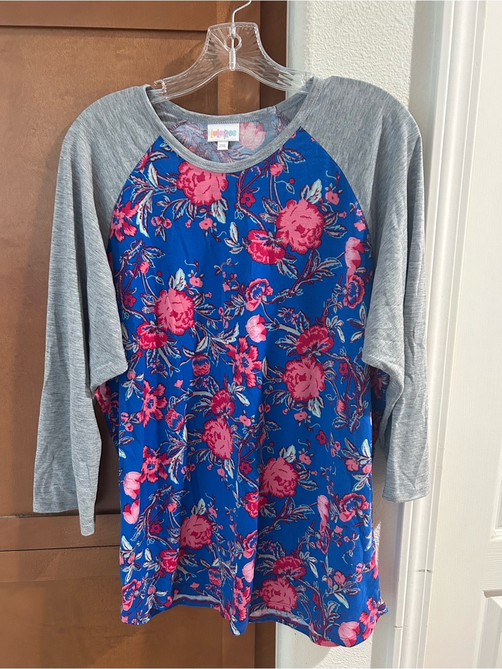 LuLaRoe Royal Blue long sleeve Floral with Pink Blooms